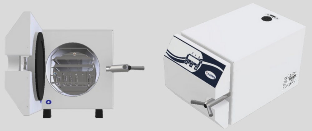 Vista frontal y superior del autoclave Lorma N18L